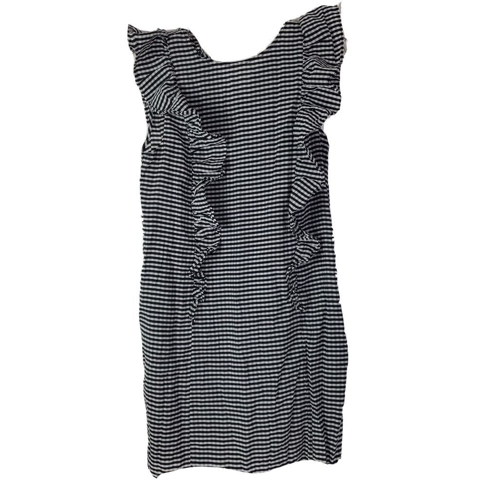 H&M Women's Black‎ White Gingham Ruffle Dress Size 8 Knee Length Sleeveless